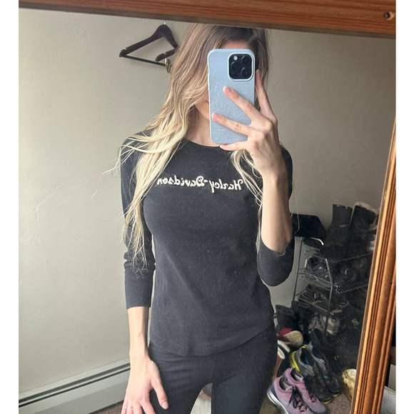 Harley Davidson Black 3/4th Sleeve Shirt - Picture 2 of 7